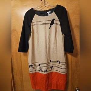 Bird Design Black and Red Long Sleeve Dress